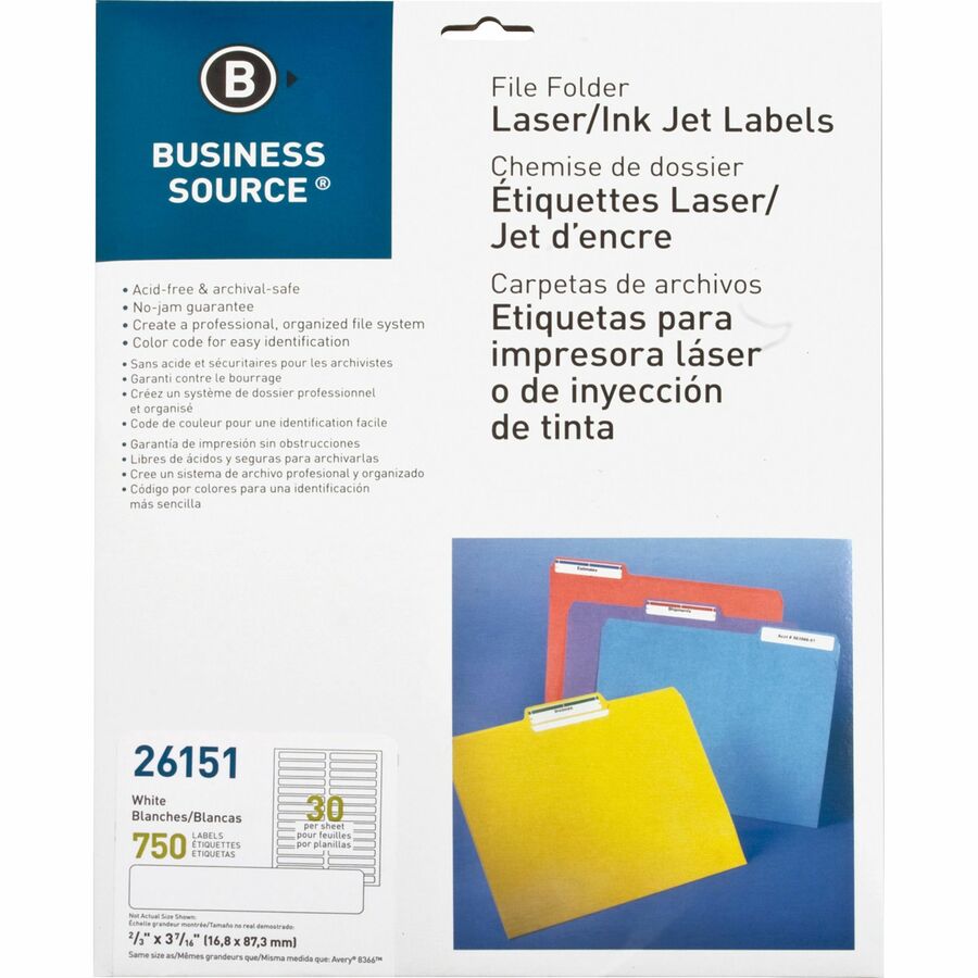 Business Source Laser/Inkjet Permanent File Folder Labels - 43/64