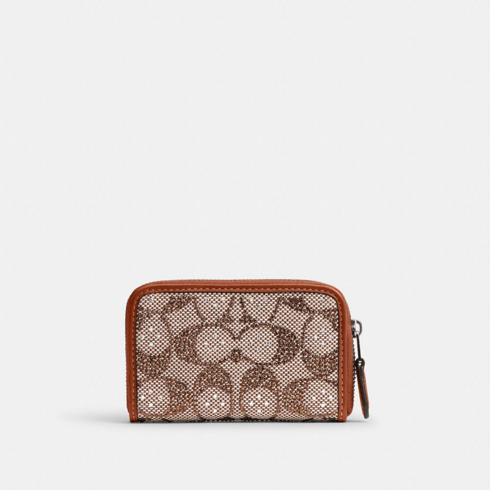 COACH® | Essential Small Zip Around Card Case In Crystal Signature