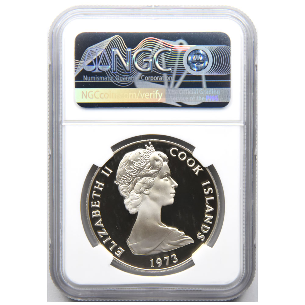 クック諸島 1973 エリザベス2世 S$2 銀貨 NGC PF 69 ULTRA CAMEO コロ