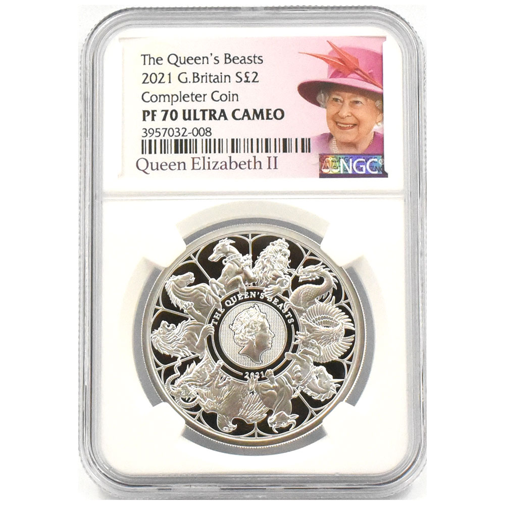 イギリス 2021 エリザベス2世 2ポンド 銀貨 NGC PF70UC クイーンズ