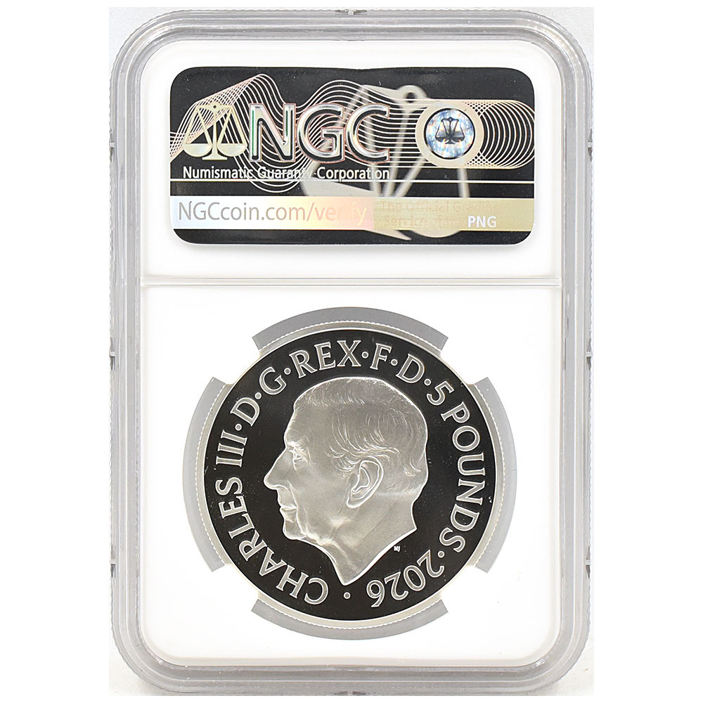イギリス 2026 チャールズ3世 5ポンド 銀貨 NGC PF70UC エリザベス2世