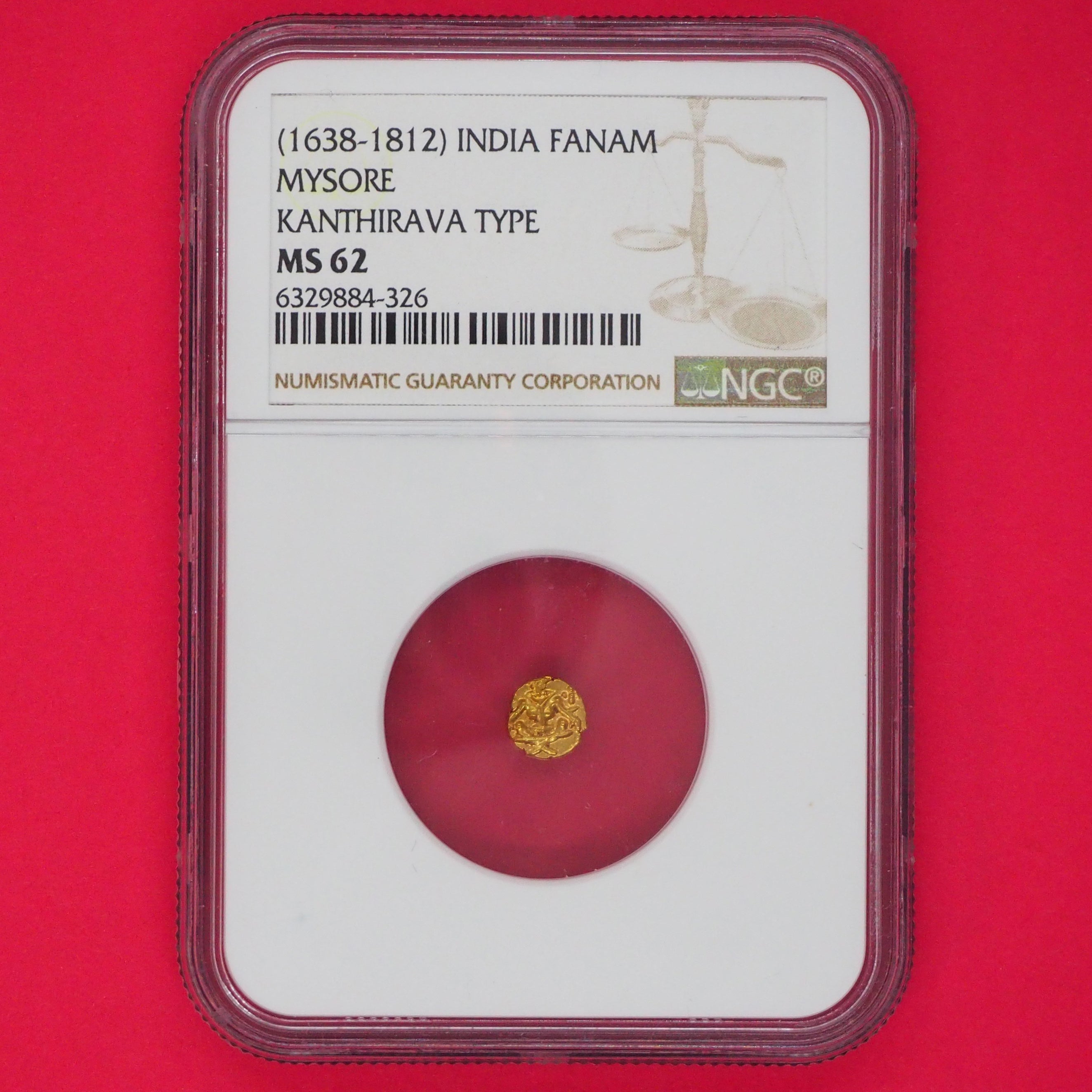 NGC AU 58 インド マイソール ファナム金貨(1638-1812)349 NGC AU 58