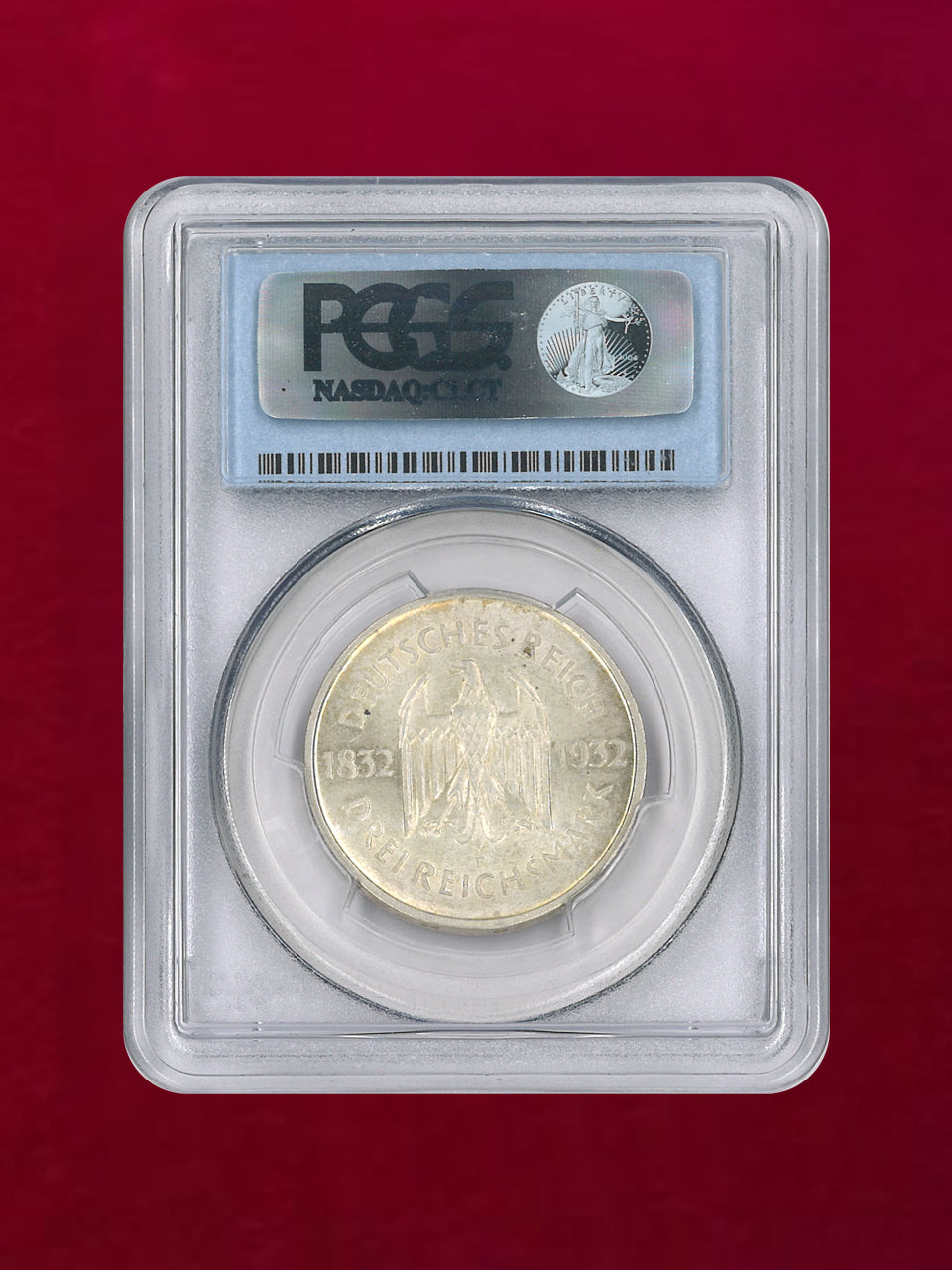 ドイツ・ワイマール共和国】3マルク 銀貨 1932F Goethe PCGS MS64［B