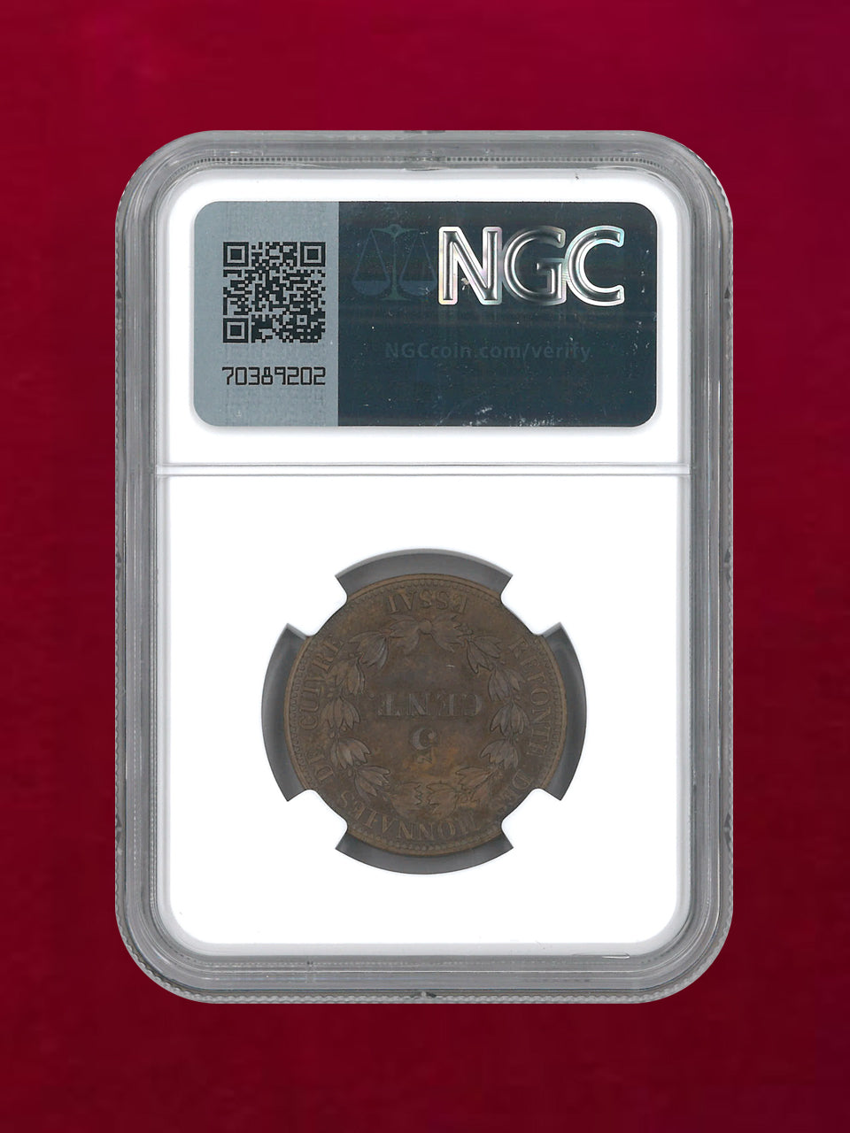 フランス植民地】5セント 青銅貨 1839A ESSAI NGC MS63BN［C-0000063