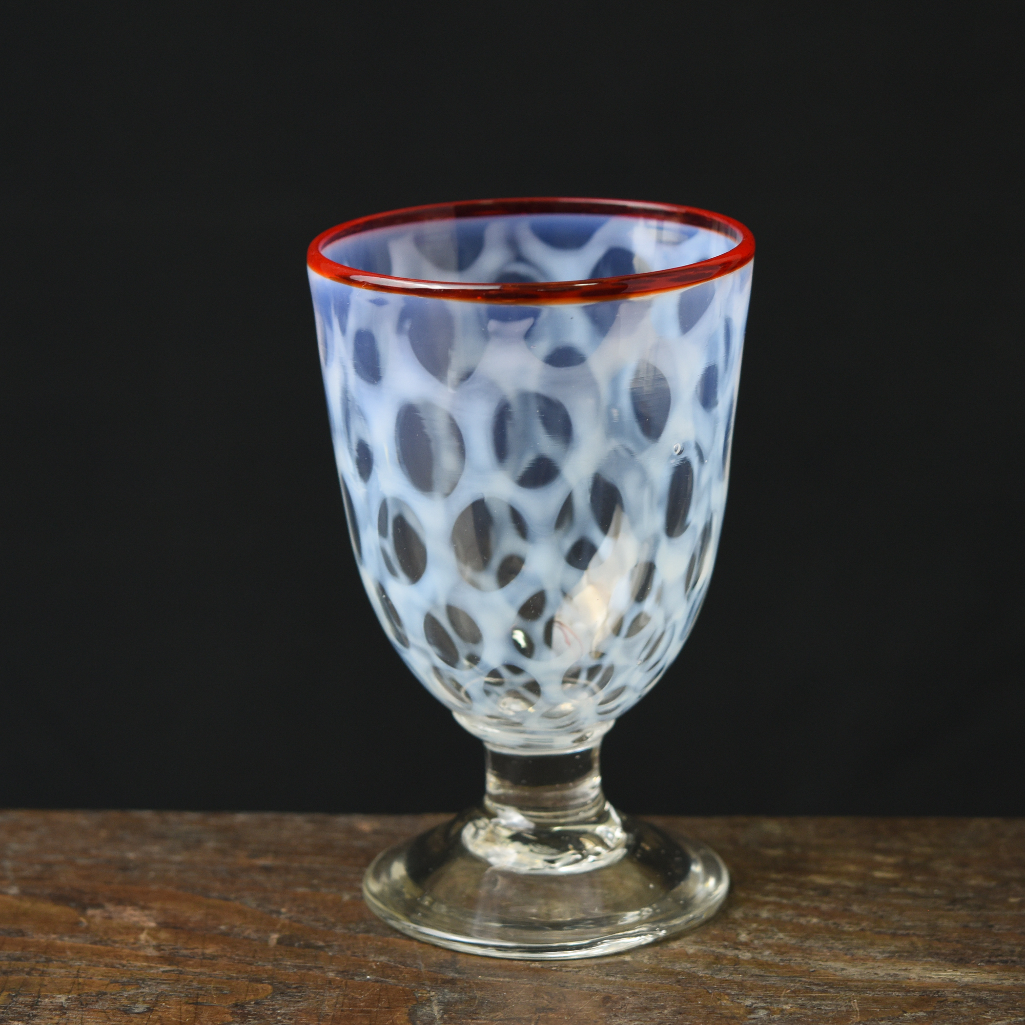 骨董 時代 希少金赤ガラス モールガラス調 流線型 アイスコップ ウラン