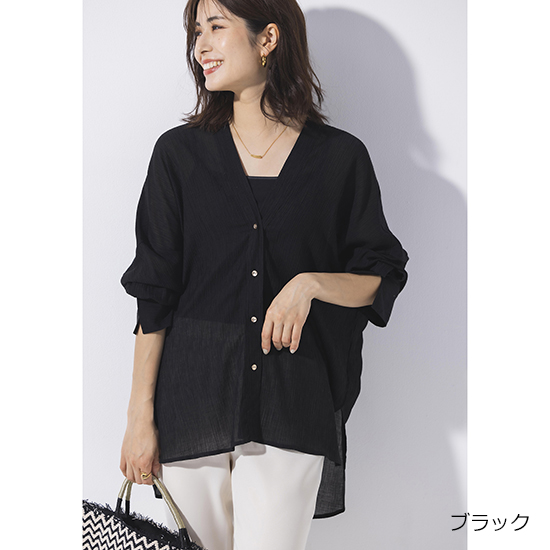 優待価格[Dignite Collier]【ウォッシャブル】Vネック楊柳ブラウス