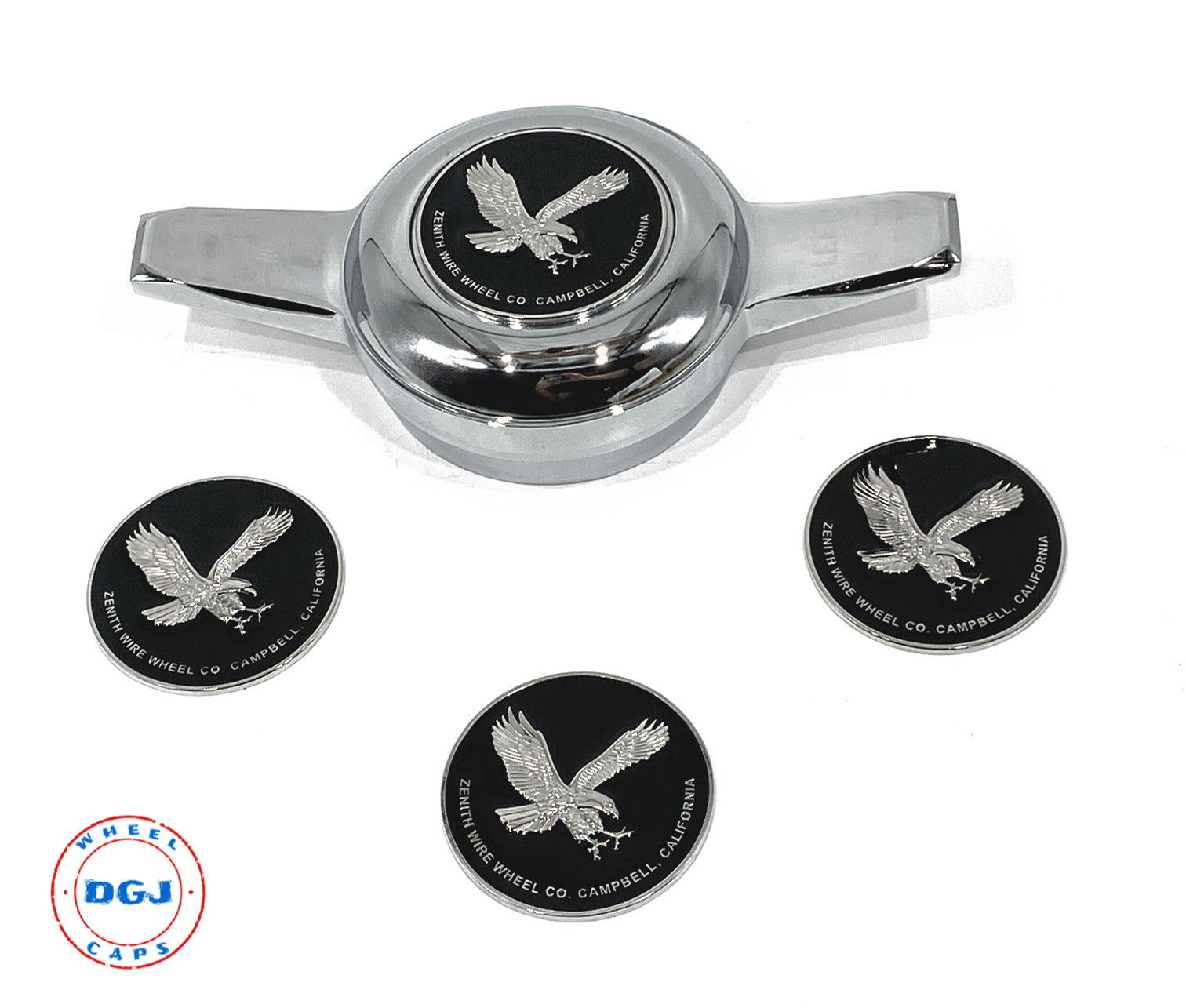 Zenith Eagle Chrome Lowrider Wire Wheel Metal Chips Emblems Size