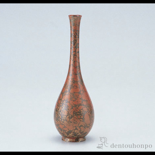 高岡銅器 青銅花瓶 金の菊の御紋章付き 一輪挿し 鶴首花瓶 高岡銅器