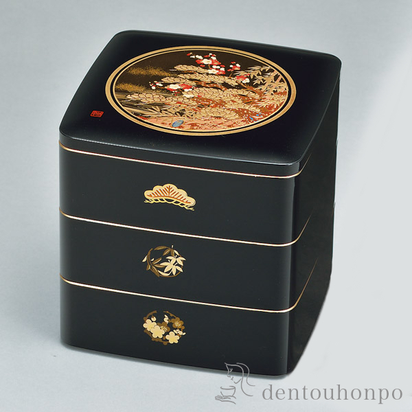 骨董 段重箱 陶器 松竹梅 三段重 アンティーク 物入 おせち