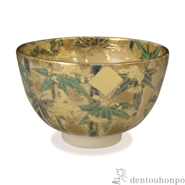 送料無料】 抹茶碗 金箔竹 / 抹茶碗 茶道具 茶器 お稽古用 抹茶 清水焼