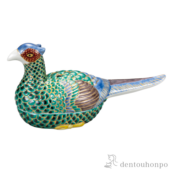 九谷焼 在銘あり 金彩 色絵 雉香炉 雉子 香炉 香道具 茶道具 置物 古