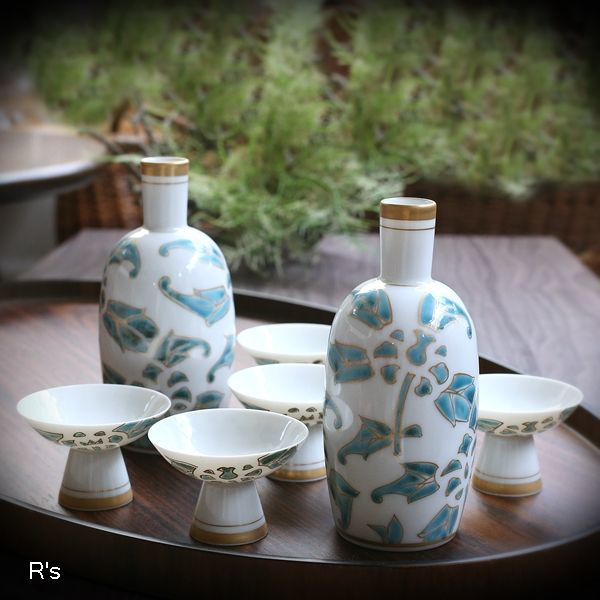 1504 萩焼 酒器セット 徳利2 猪口5 未使用 1504 萩焼 酒