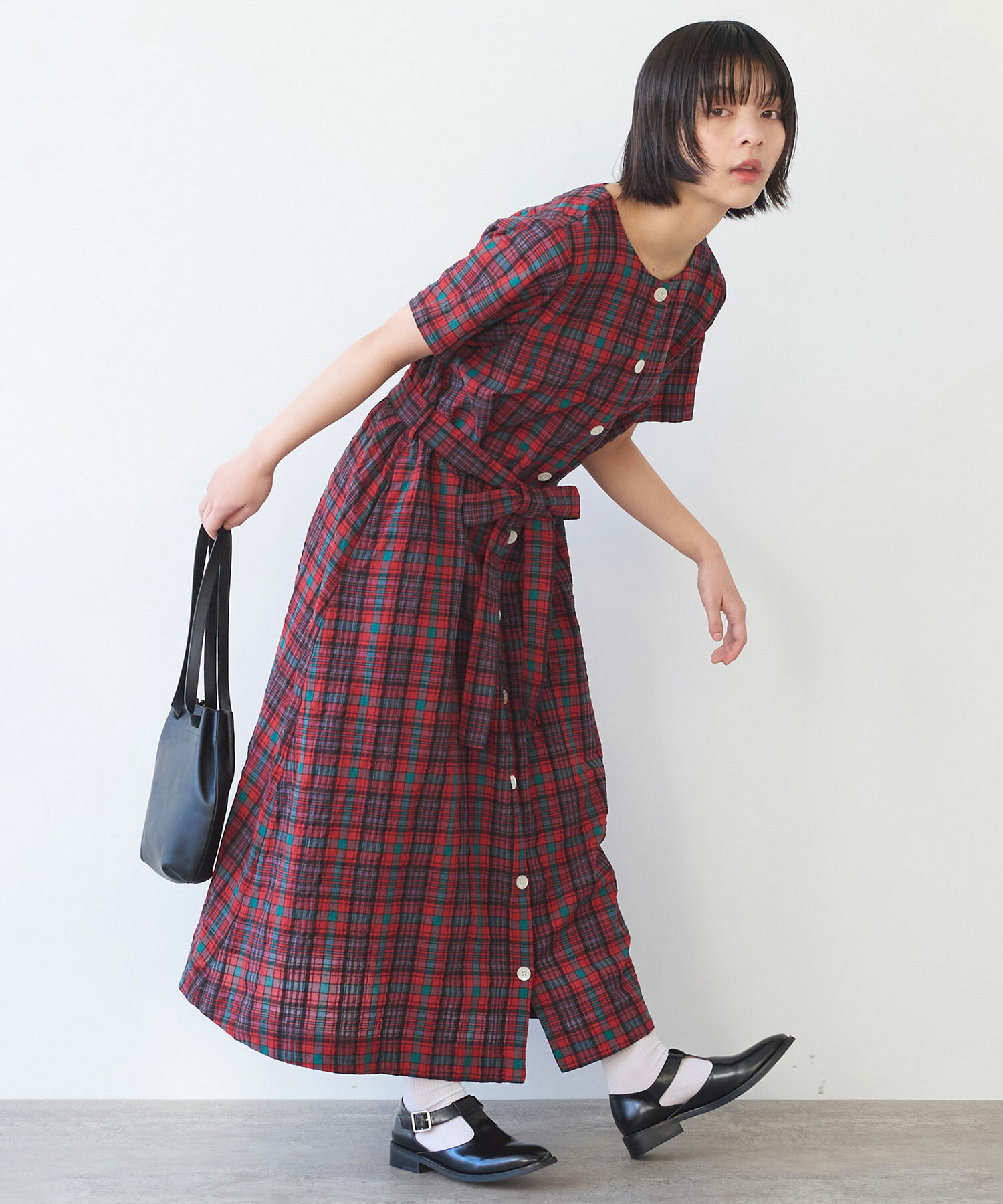 AMBIDEX Store 〇 サッカー タータンチェック ワンピース(F コン