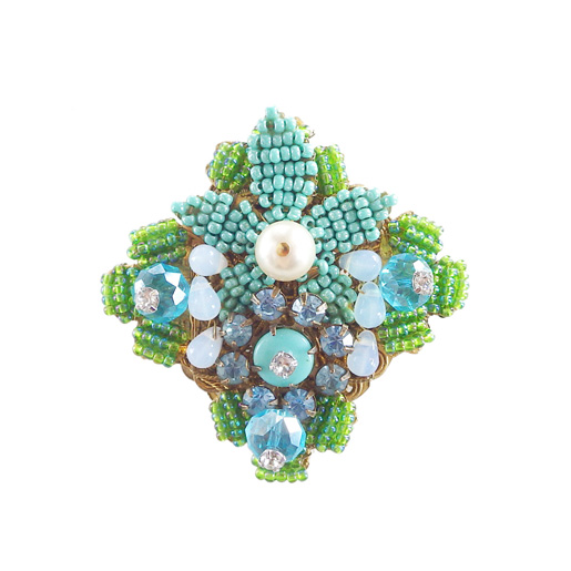 STANLEY HAGLER スタンレーハグラー ブルーとグリーンのお花のブローチ