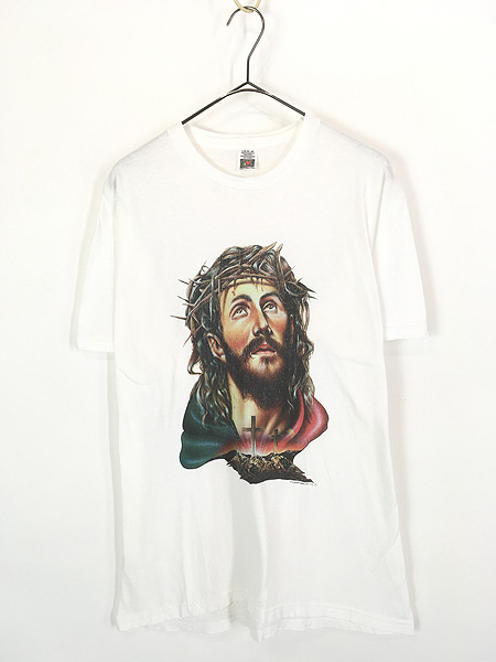 古着 90s Jesus イエス キリスト 十字架 フェイス アート Tシャツ L