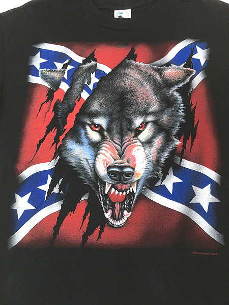 古着 90s アメリカ 南軍旗 サザンクロス レベルフラッグ オオカミ