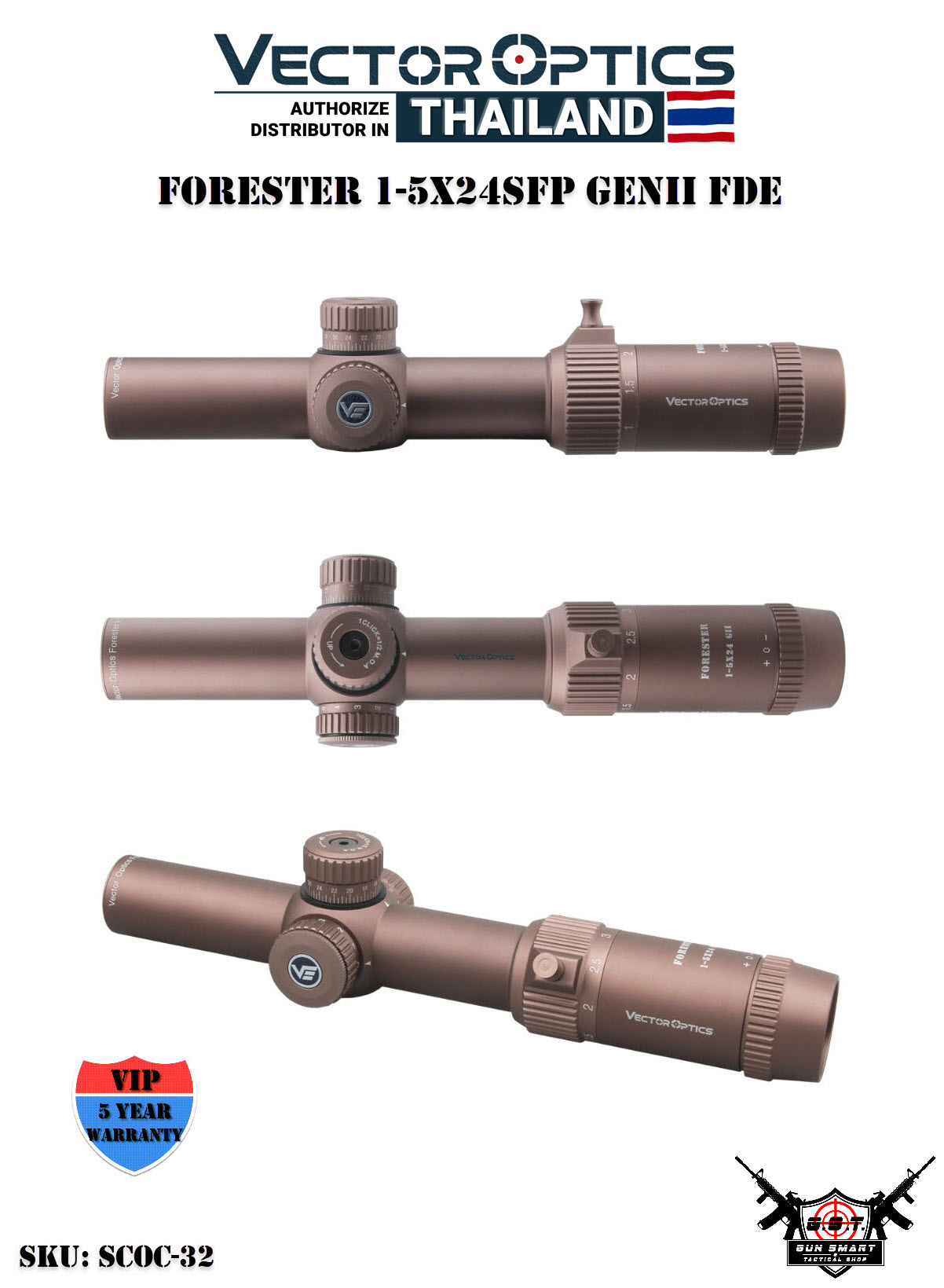 FORESTER 1-5X24SFP GENII FDE (1/2MOA) - VectorOpticsThailand