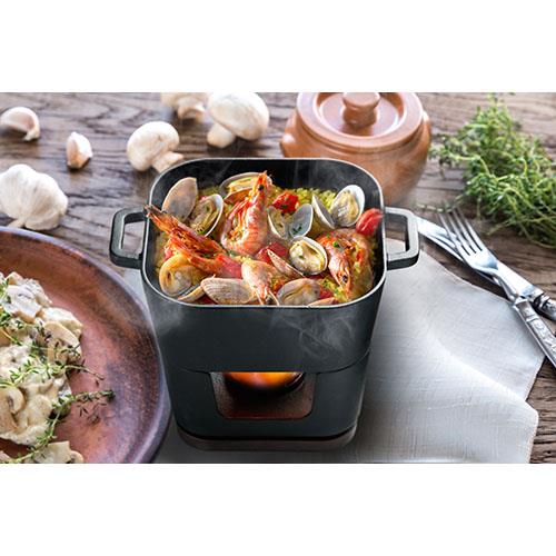 イシガキ産業 4239 DL COLOスクエアポット14cm 鉄鋳物 ガラス蓋付