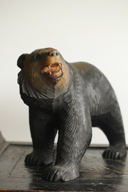 茂木多喜治/北雪 夫婦熊 八雲木彫 X371｜骨董店 のびる 古美術 骨董