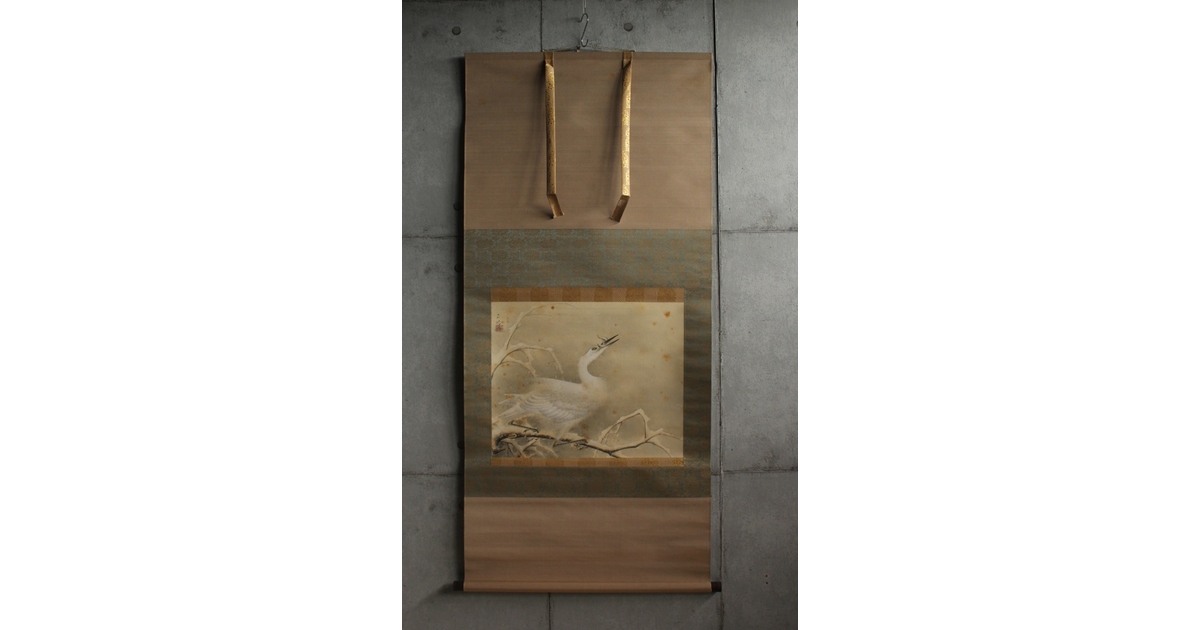 露草図】二木紫石 2603 共箱 蜂 掛け軸 肉筆 露草図】二木紫石 2603 共