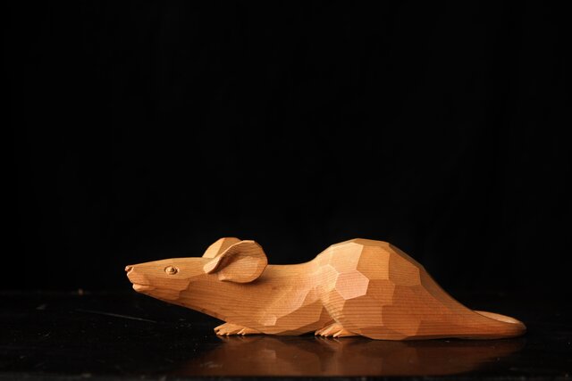 佐藤玄々/朝山 木彫【鼡】共箱 X467｜骨董店 のびる 古美術 骨董 和風