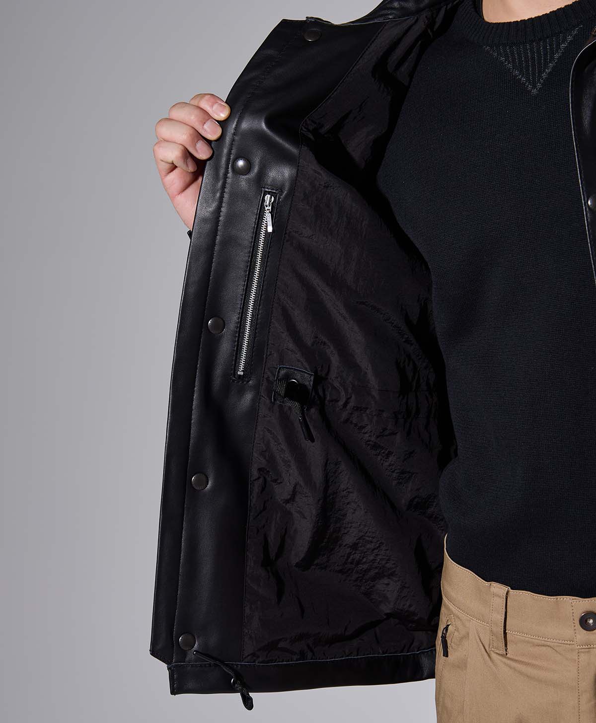 LEATHER COACH JACKET / Black