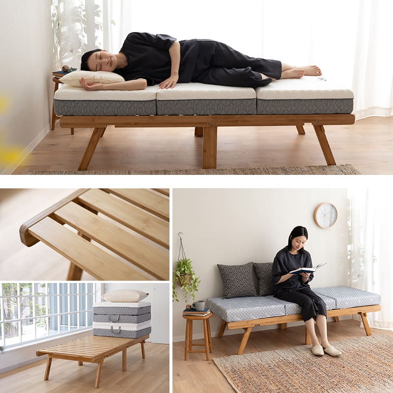 公式 【組立不要】折りたたみベッド 竹庭 ベッドフレーム 天然竹製