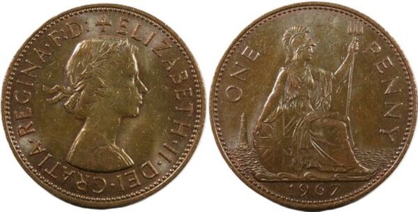 1 Penny - Elizabeth II (1st portrait; without 'BRITT:OMN
