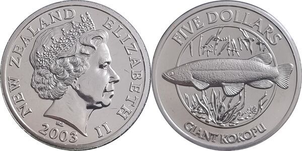 5 Dollars - Elizabeth II (4th Portrait; Giant Kōkopu) - New