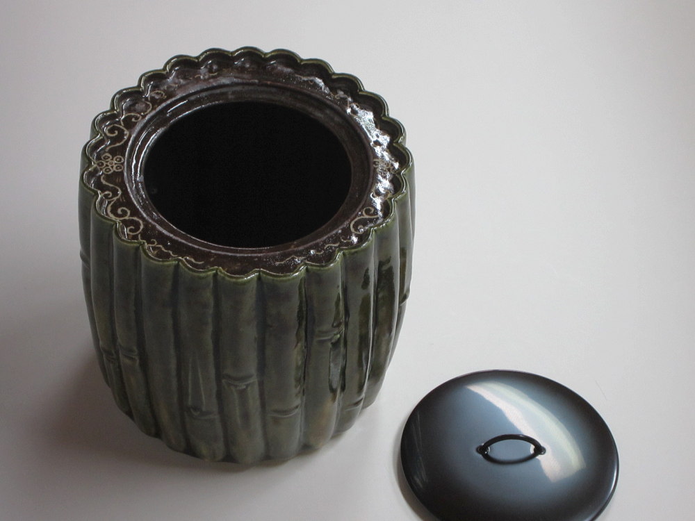 青織部共蓋水指 書付有 茶道具 M305 【公式通販】