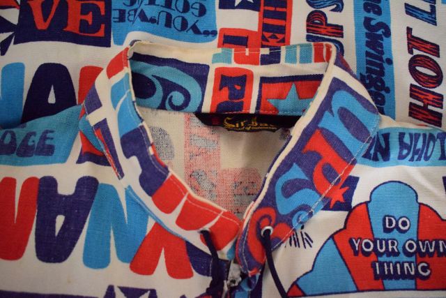 60年代 70年代 総柄 モンスター柄 コットン ノーカラージャケット