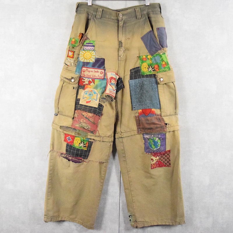 リメイクパンツ ベージュ パッチワークパンツ│ヴィテージ古着屋Feeet