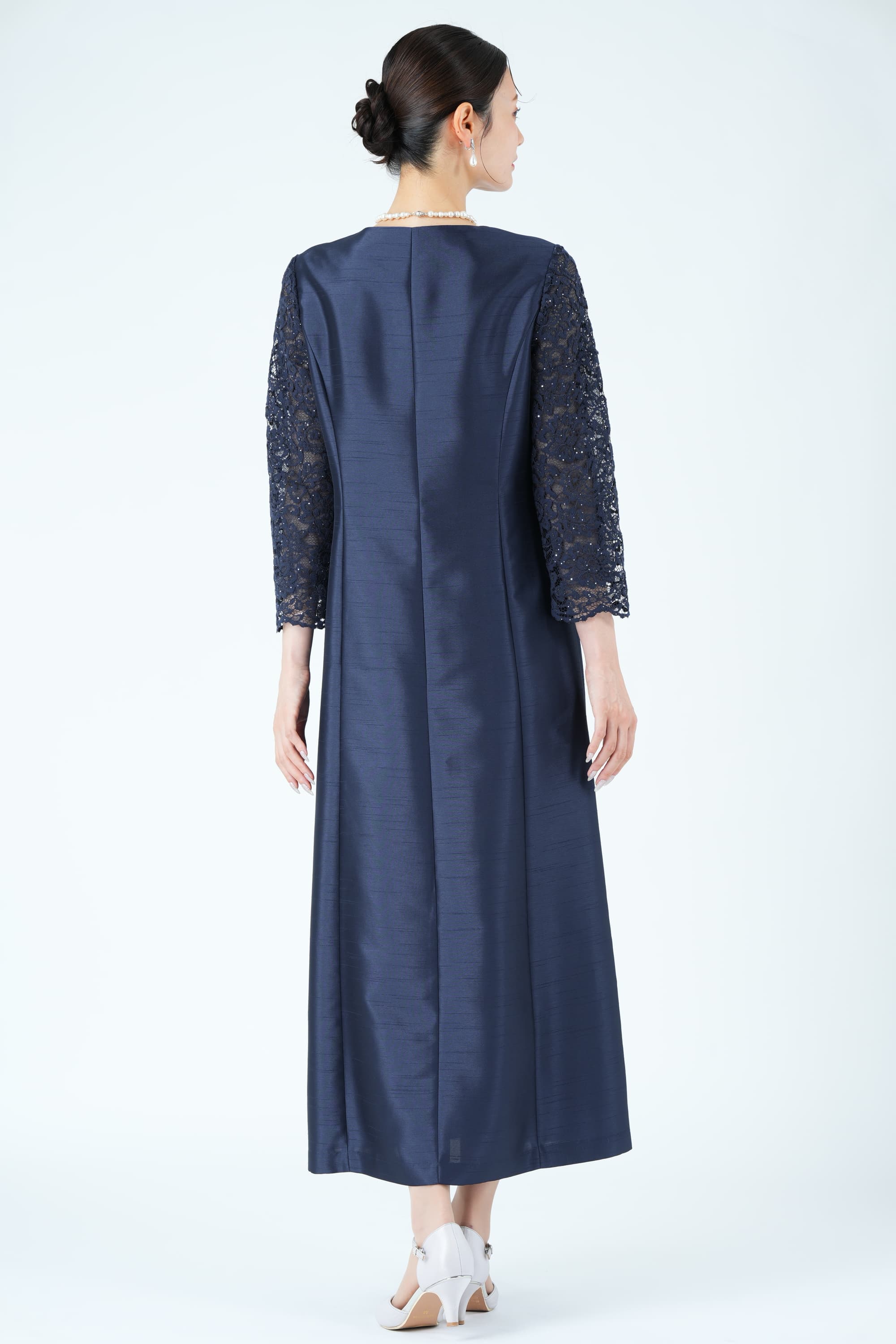 Yukiko Kimijima 東京ソワール レース袖フォーマルネイビードレス (M