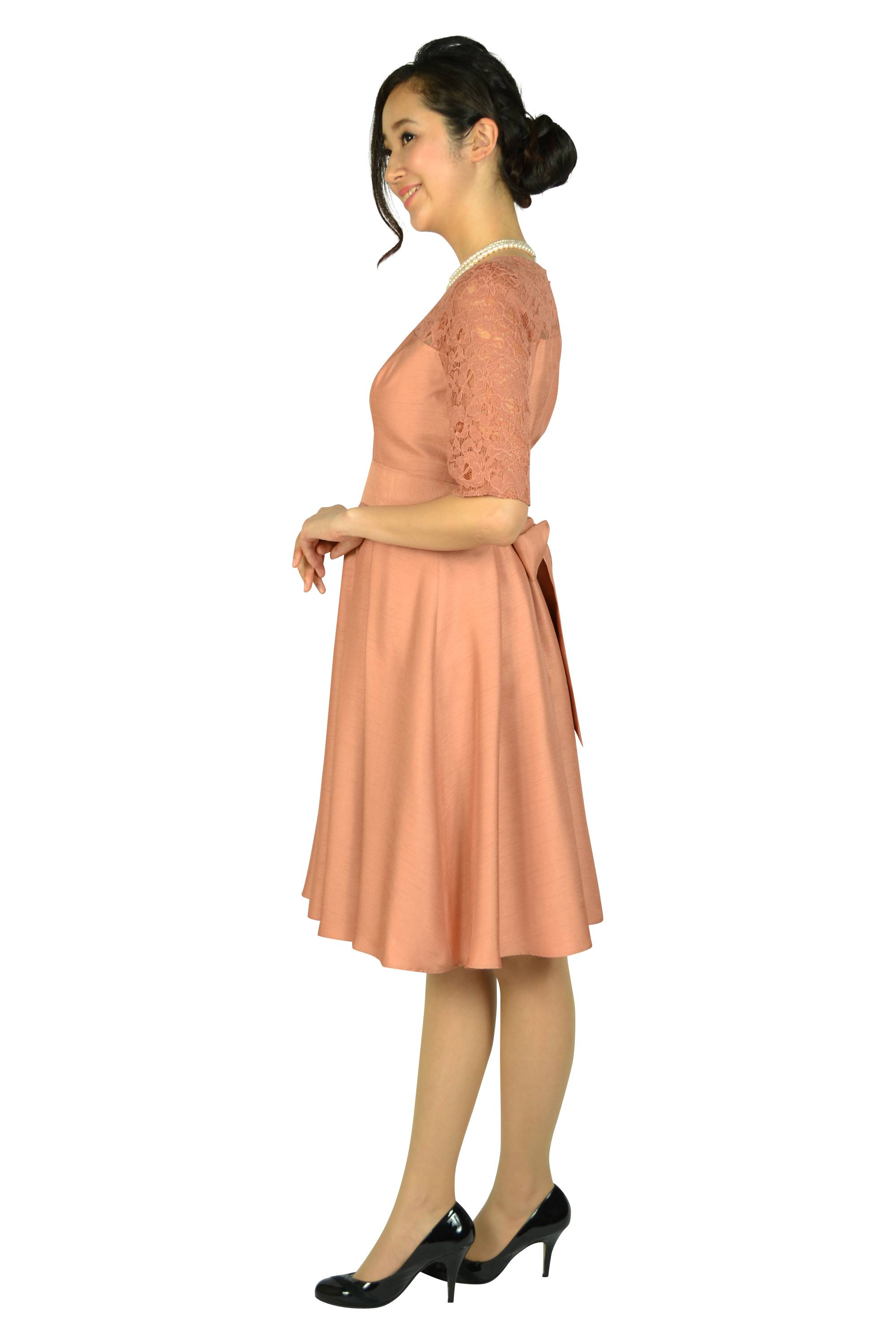 AIMER レース7分袖サーモンピンクドレス (M) をレンタル - 結婚式