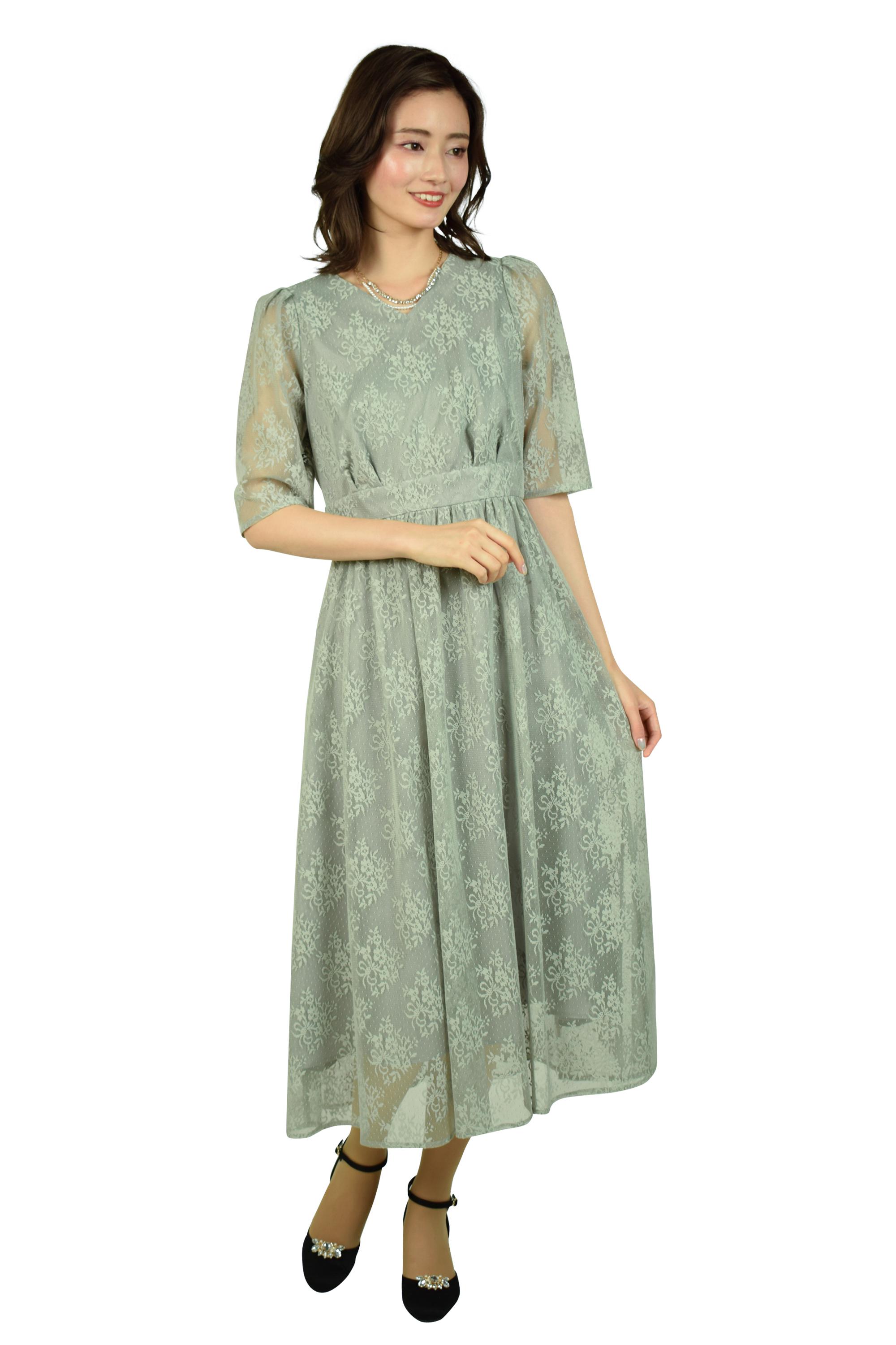 AIMER 総レーススモーキーグリーンドレス (M) をレンタル - 結婚式