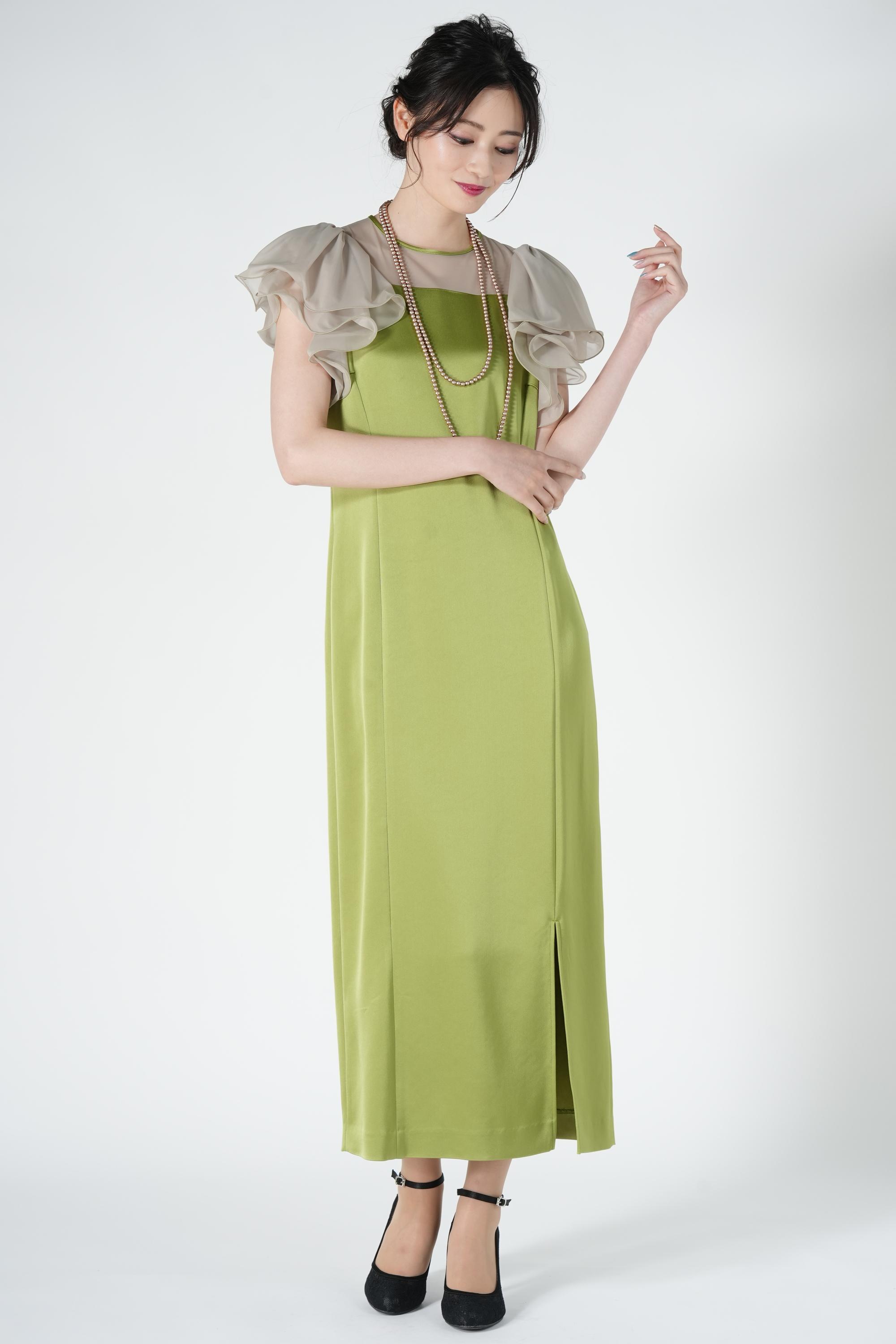 オリーブグリーン フリル付き パーティードレス セット LEJA