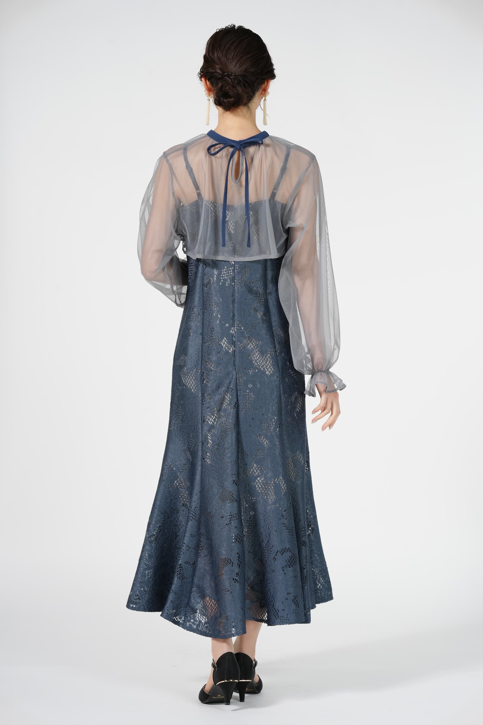 etoll. シフォンボレロ＆マーメイドくすみネイビードレス (S) を