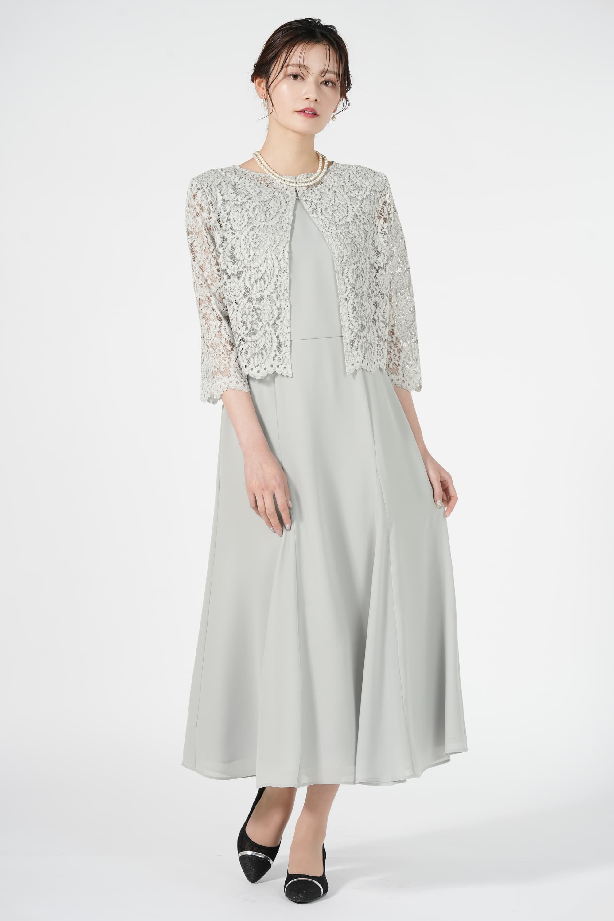 Apploberry 東京ソワール レースブラウス付きライトグリーンドレス (L