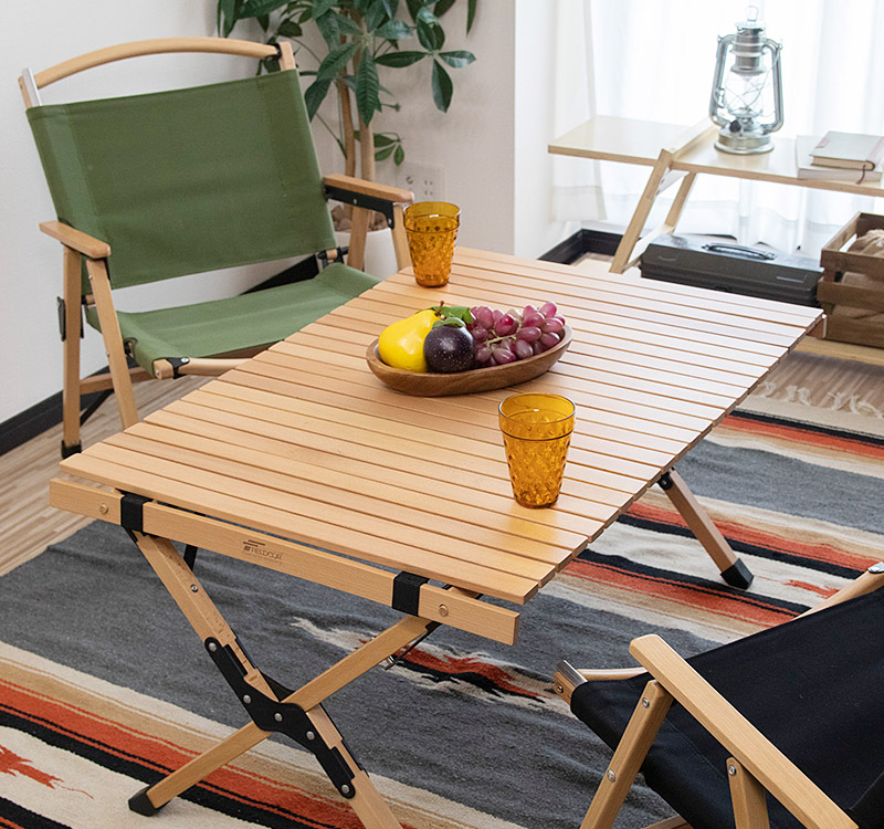 FIELDOOR ウッドロール トップ キッチン テーブル 木製 折りたたみ