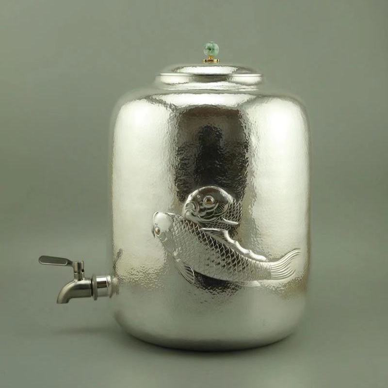 純銀製 浮彫漢詩 獣口湯沸 銀瓶 煎茶道具 純銀製 浮彫漢詩 獣口湯沸 銀