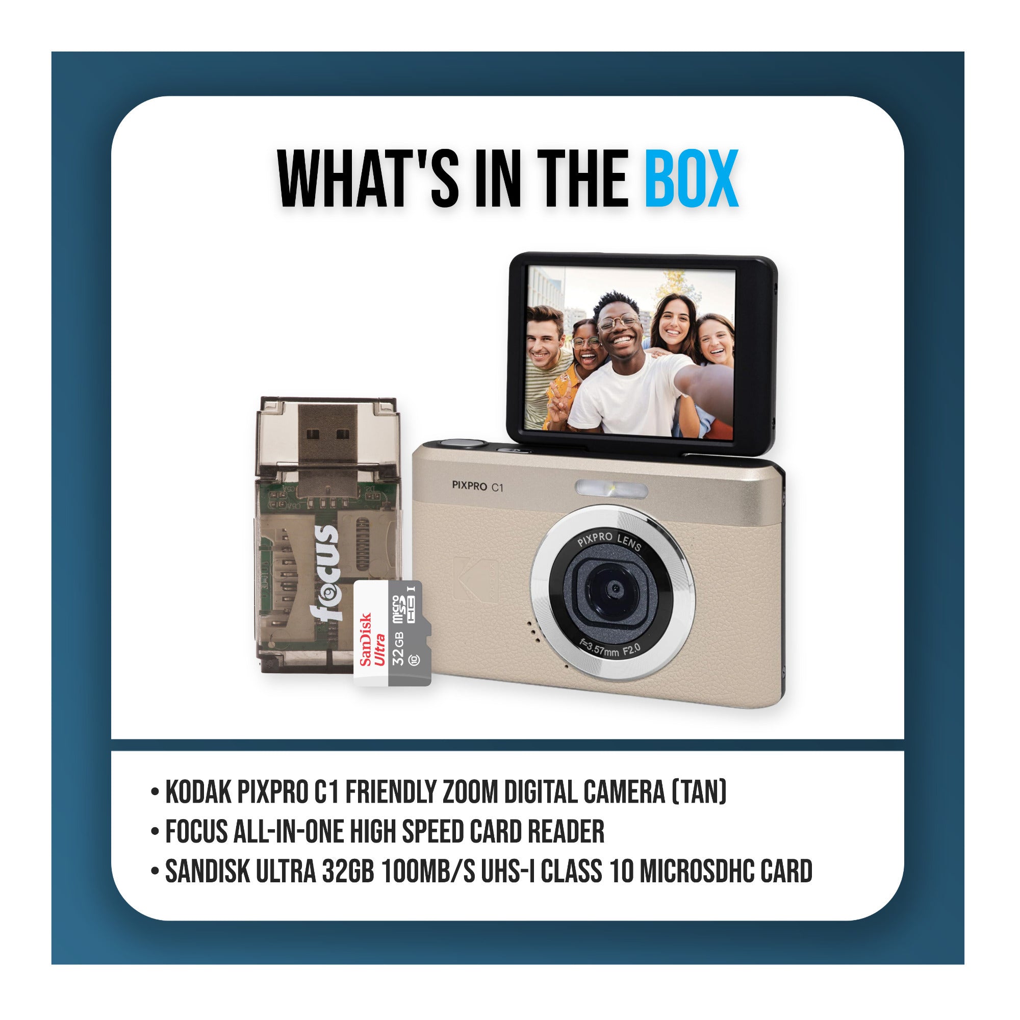 KODAK PIXPRO C1 13MP Digital Camera (Tan) with MicroSD Card and