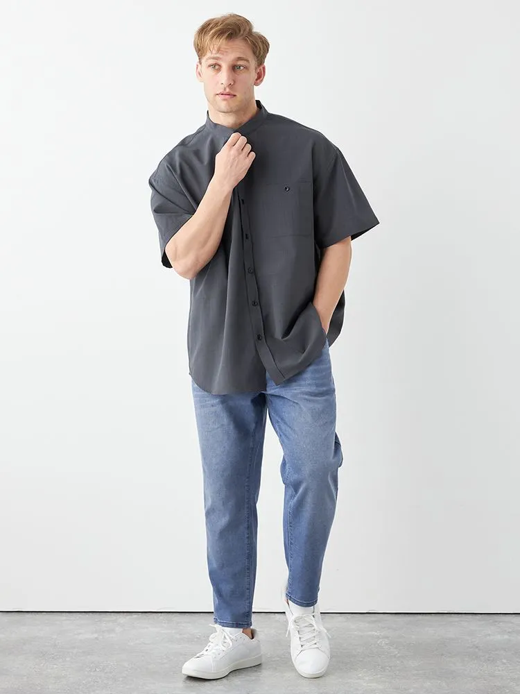 ブラック 【TSC】サラサラストレッチバンドカラーシャツ | フォーエル