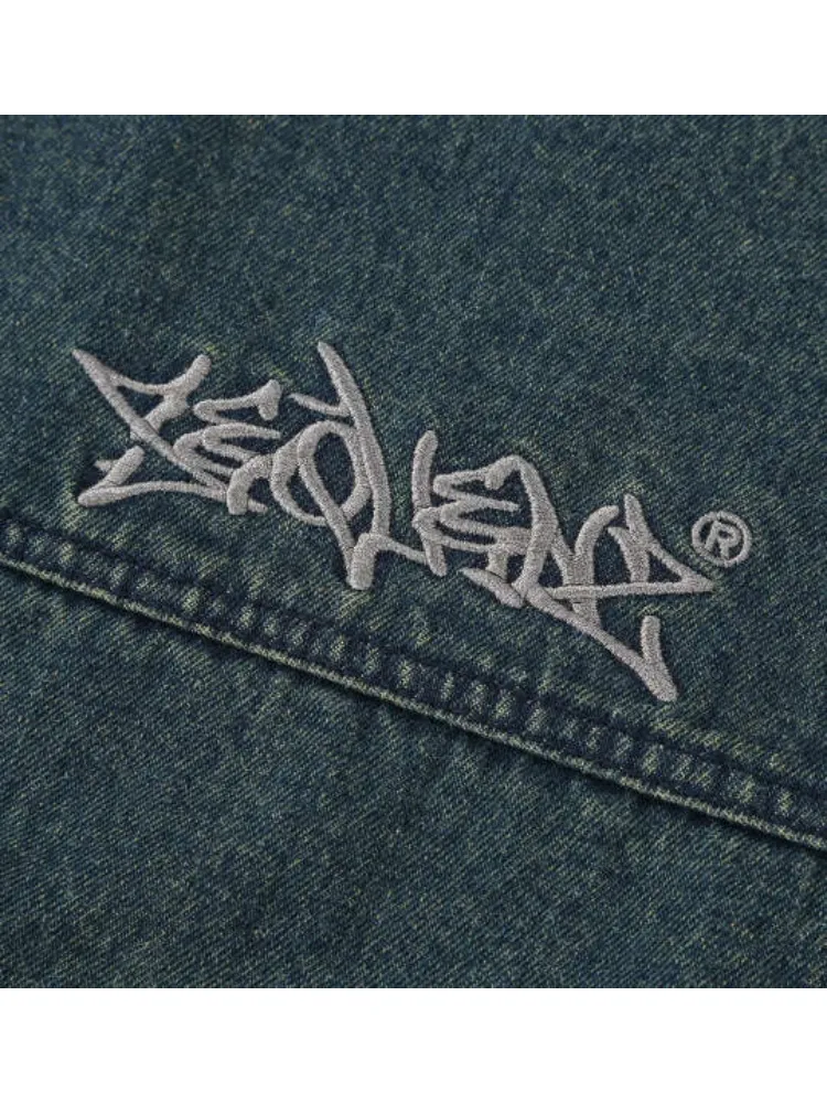 ブラック 【SEQUENZ】ウォッシュドデニムフルジップパーカー