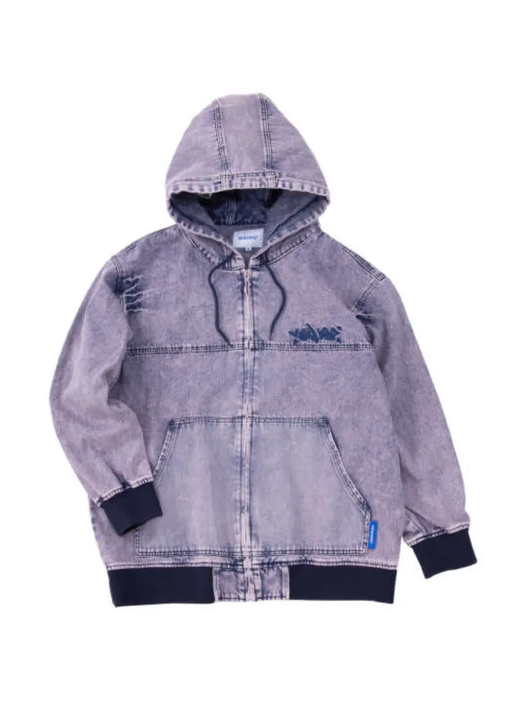 ブラック 【SEQUENZ】ウォッシュドデニムフルジップパーカー