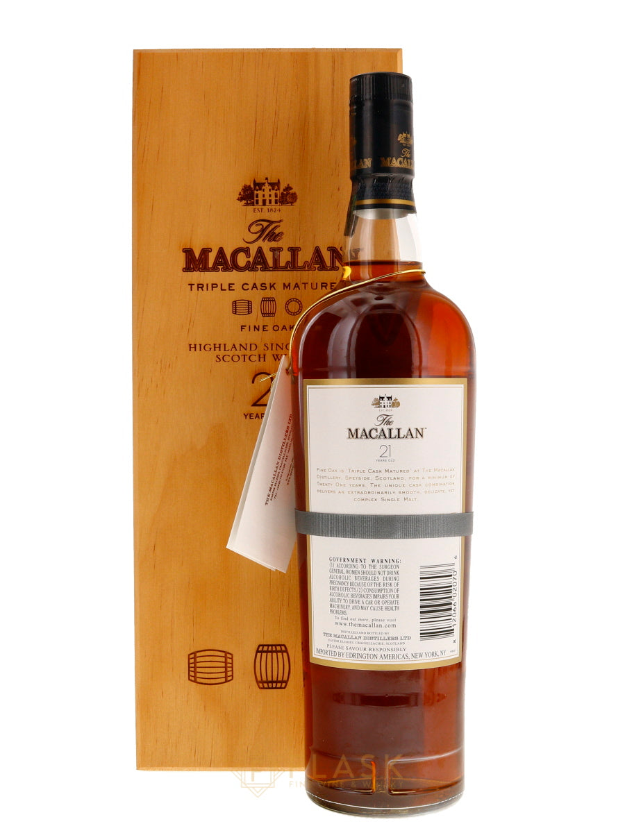 Buy Macallan Fine Oak 21 Year Old Wood Box | Flask Wines