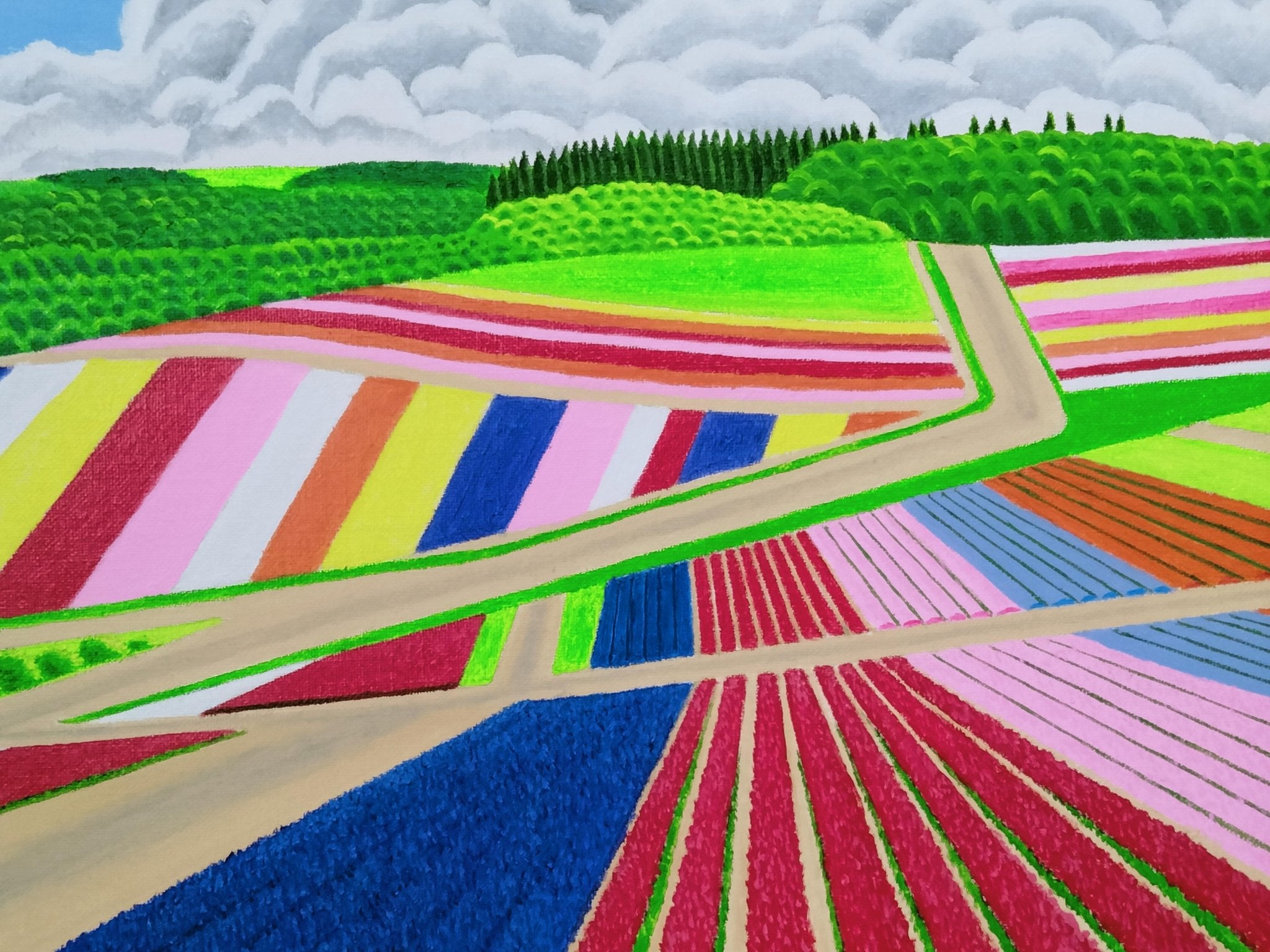 ☆美瑛・夏のマイルドセブンの丘・谷村一男肉筆油彩画・4つ切・新品