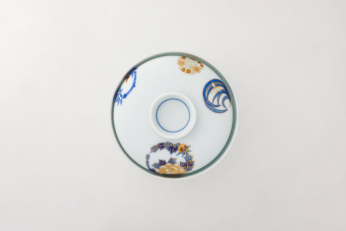 2060 深川製磁 染錦 花丸紋 鉢 金彩 2060 深川製磁 染