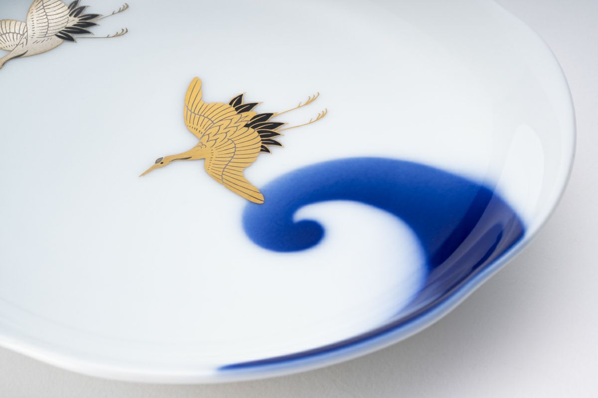 有田焼 堅窯 南蛮瑠璃 高台皿 5客 陶芸 南蛮ルリ 刺身皿 盛皿 ススキ