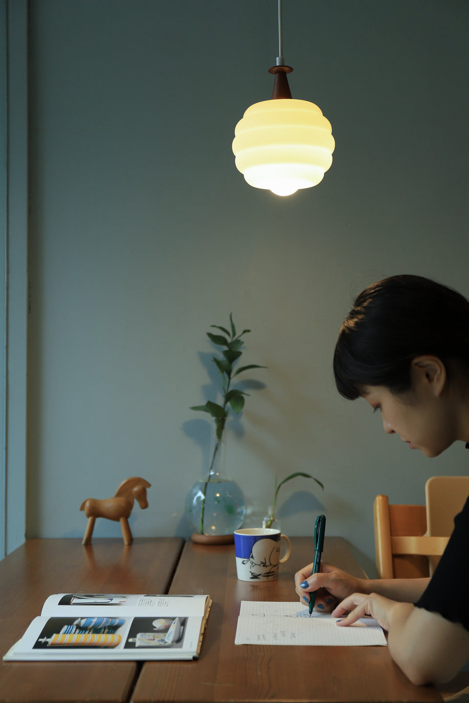 デンマークヴィンテージ ペンダントライト ガラス チーク材/Danish