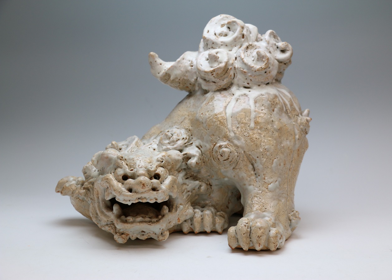 萩焼 坂田泥華 獅子の置物 古萩焼 古萩焼の 獅子 萩焼